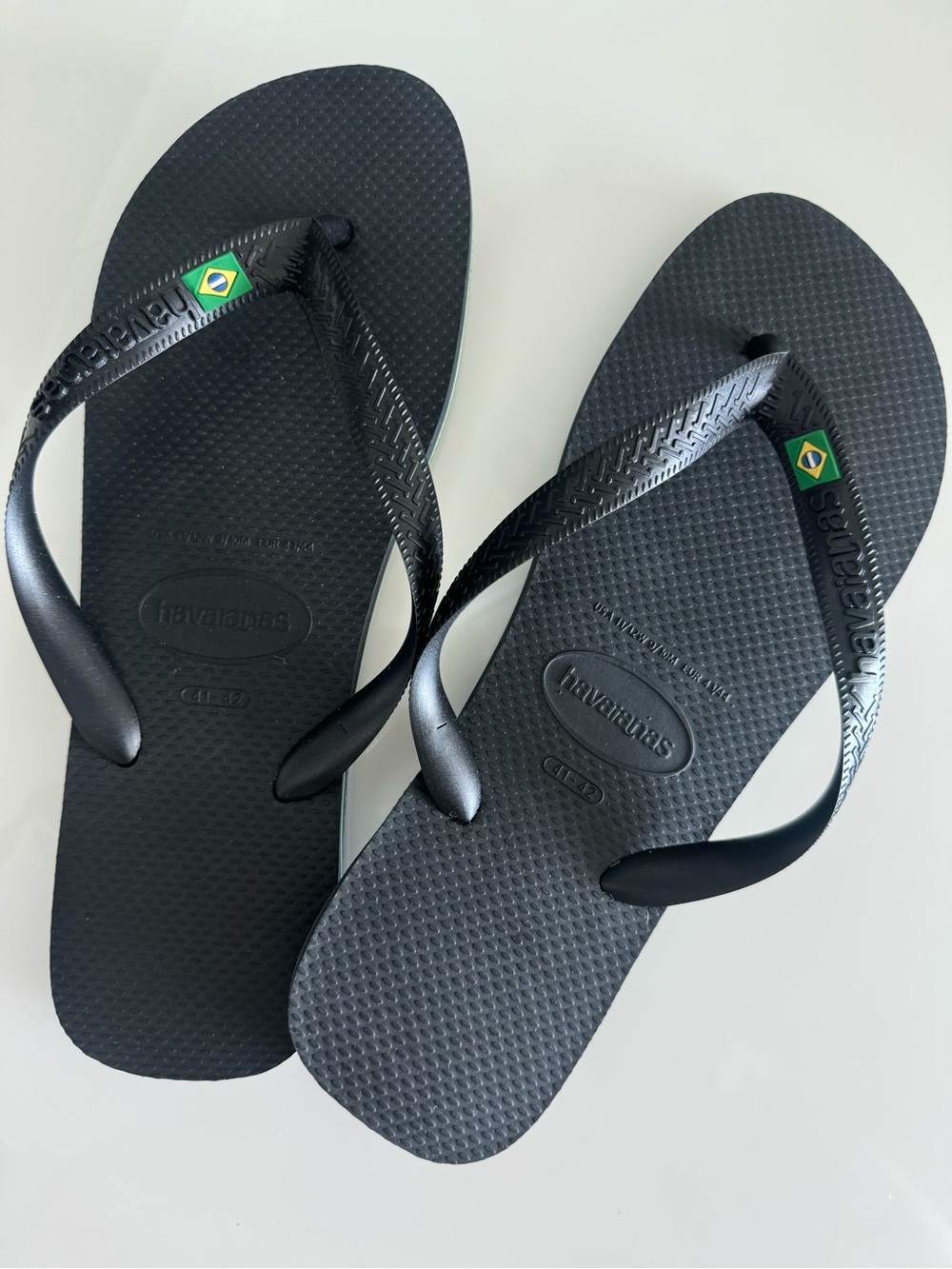 Havaianas Black Flip Flops with Brazilian Flag Detail- New